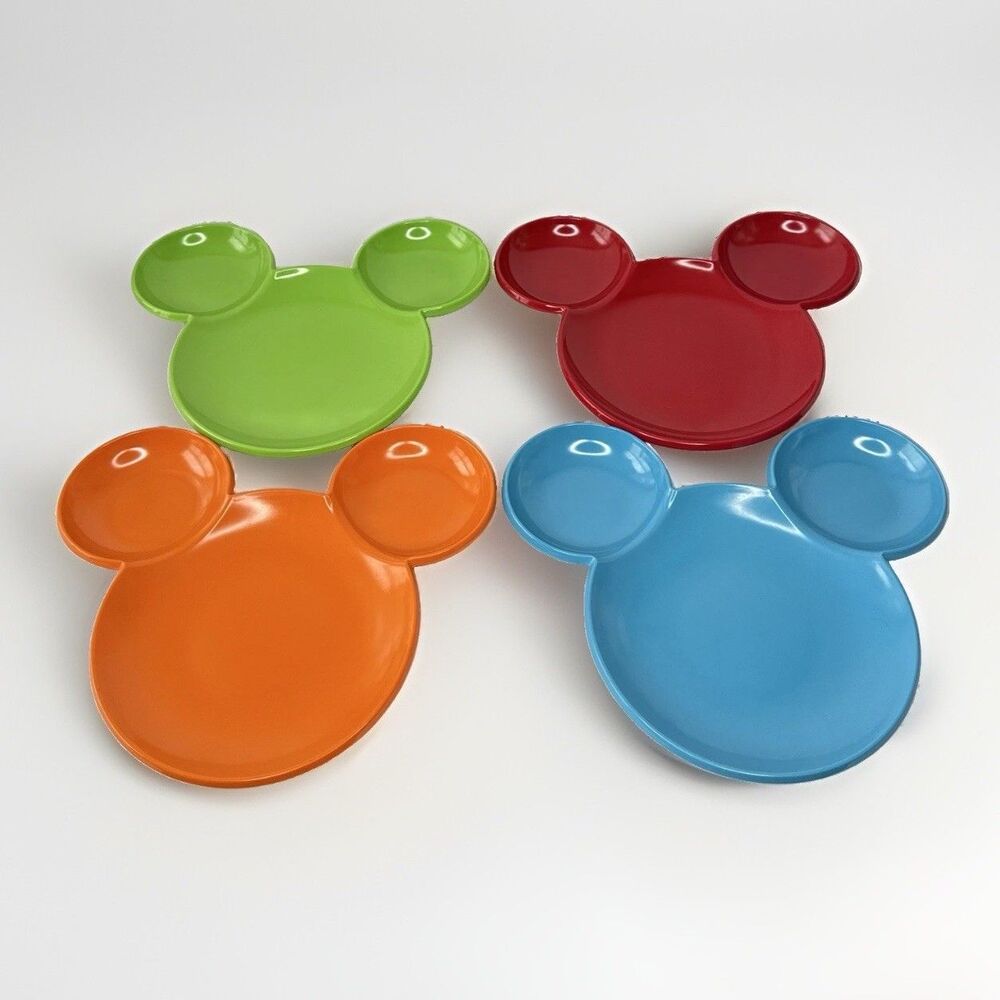 Disney Parks Mickey Mouse Melamine Divided Plates Set of 4 Red Blue Green Orange
